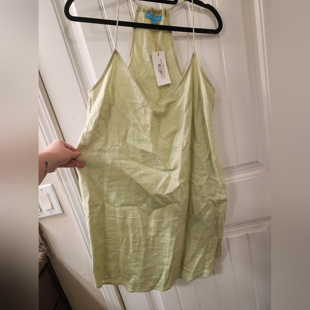 Bequia Threadworks Lime Green Linen Blend Racerback Dress Size L NWT